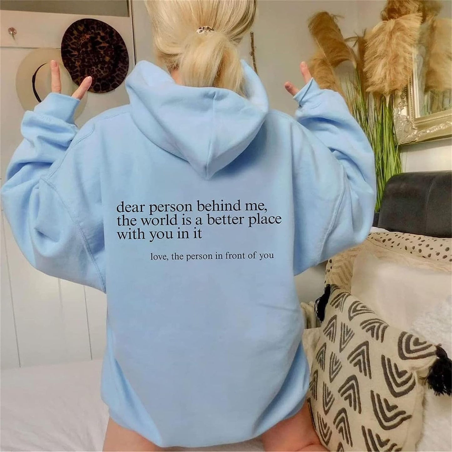 You are Enough Hoodie, Dear Person Behind Me Hoodie for Women Sweatshirts Casual Letter Print Sleeve Pullover Gift (Green,S)