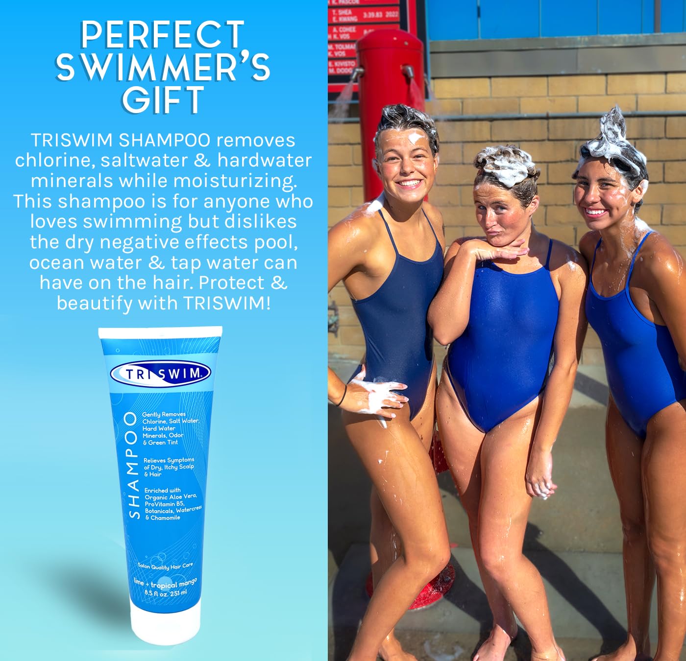 TRISWIM Chlorine Removal Shampoo - Hydrates & Restores Hair | 8.5oz | Lime & Tropical Mango Scent