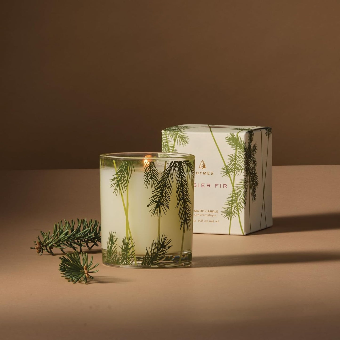 Thymes Frasier Fir Candle - Scented Holiday Candle with Crisp Siberian Fir & Cedarwood - 6.5 oz