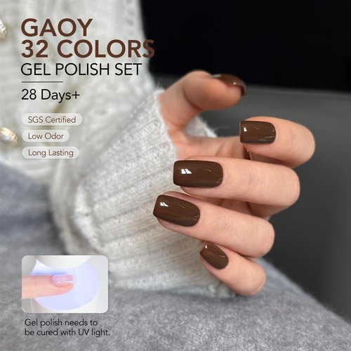 GAOY 36 Pcs Gel Nail Polish Set, 32 Colors All Season Gel Polish Kit Red Black White Pink Blue with 4 Pcs Soak off Base Glossy Matte Top Coat & Builder for Nail Art DIY Manicure at Home