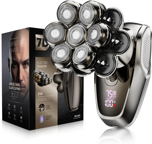 AuralMax 7D Head Shaver for Bald Men - Detachable LED Display, IPX7 Waterproof, Type-C Charge