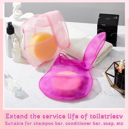 Nuanchu Shampoo Bar Holder Bag - Rabbit Shape Travel Soap Pouch | 2 Pcs Light Pink & Rose Pink