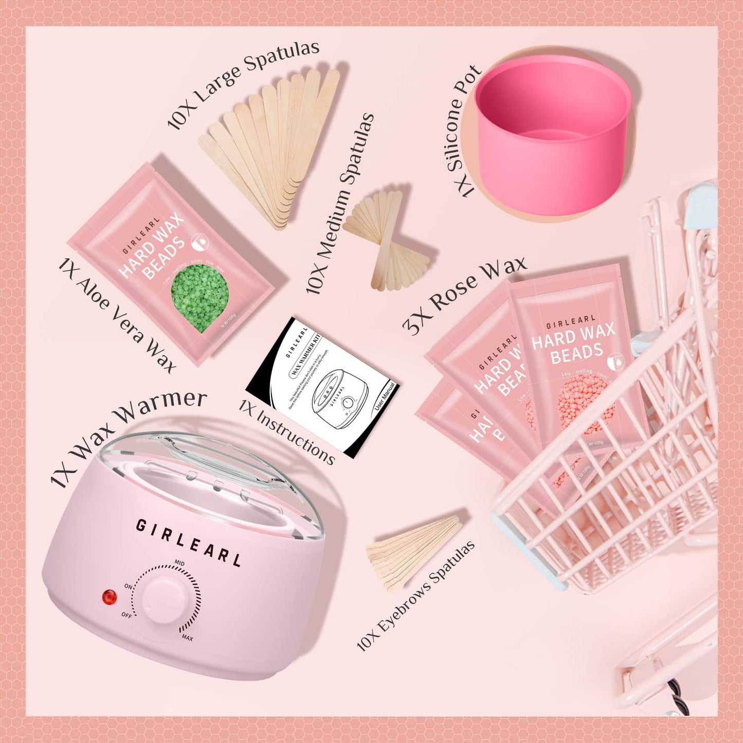 Waxing Kit for Women and Men, GIRLEARLE Wax Warmer Hair Removal at Home with Beads, Multiple Formulas Target Different Types of Sensitive Skin Body, Brazilian Bikini, Eyebrow, Facial