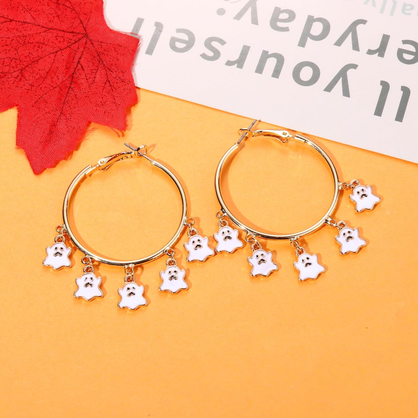 YAHPERN Halloween Thanksgiving Fall Christmas Earrings for Women Festive Holiday Hoop Earrings Costume Party Outfits Holiday Jewelry Gifts (Halloween Ghost)