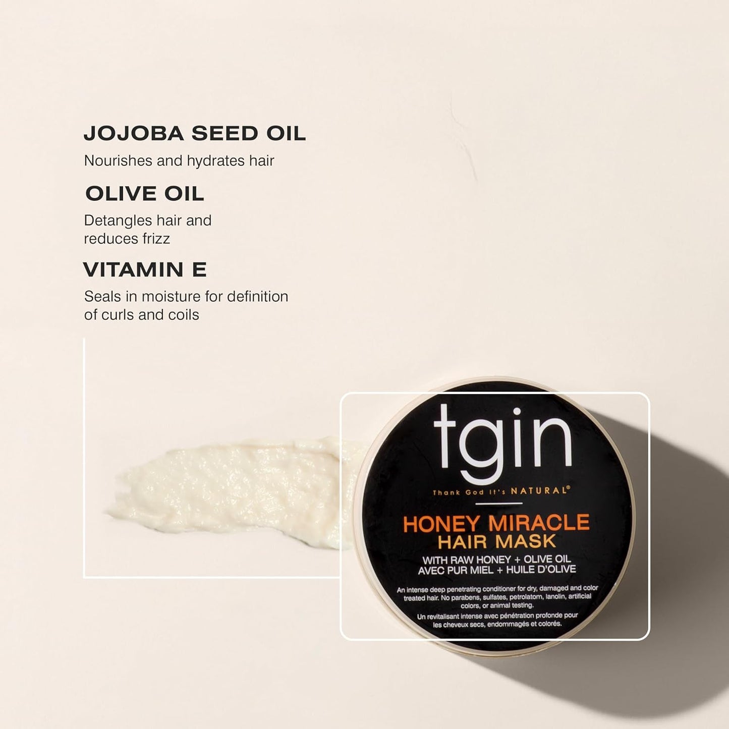 TGIN Honey Miracle Hair Mask - Deep Conditioner for Natural, Dry, Curly 3C & 4C Hair - 12 Oz