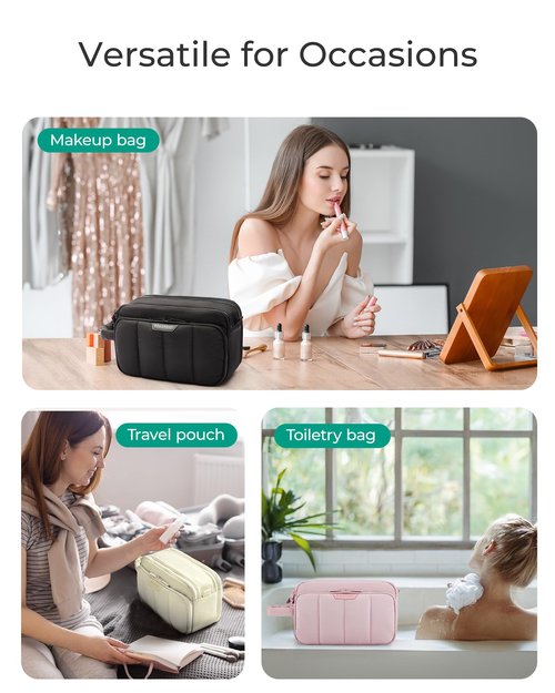 BAGSMART Travel Makeup Bag Organizer, Puffy Make Up Bag, Cosmetic Organizer Case for Travel Essentials Toiletries Accessories Bottles, Brushes (Pink)