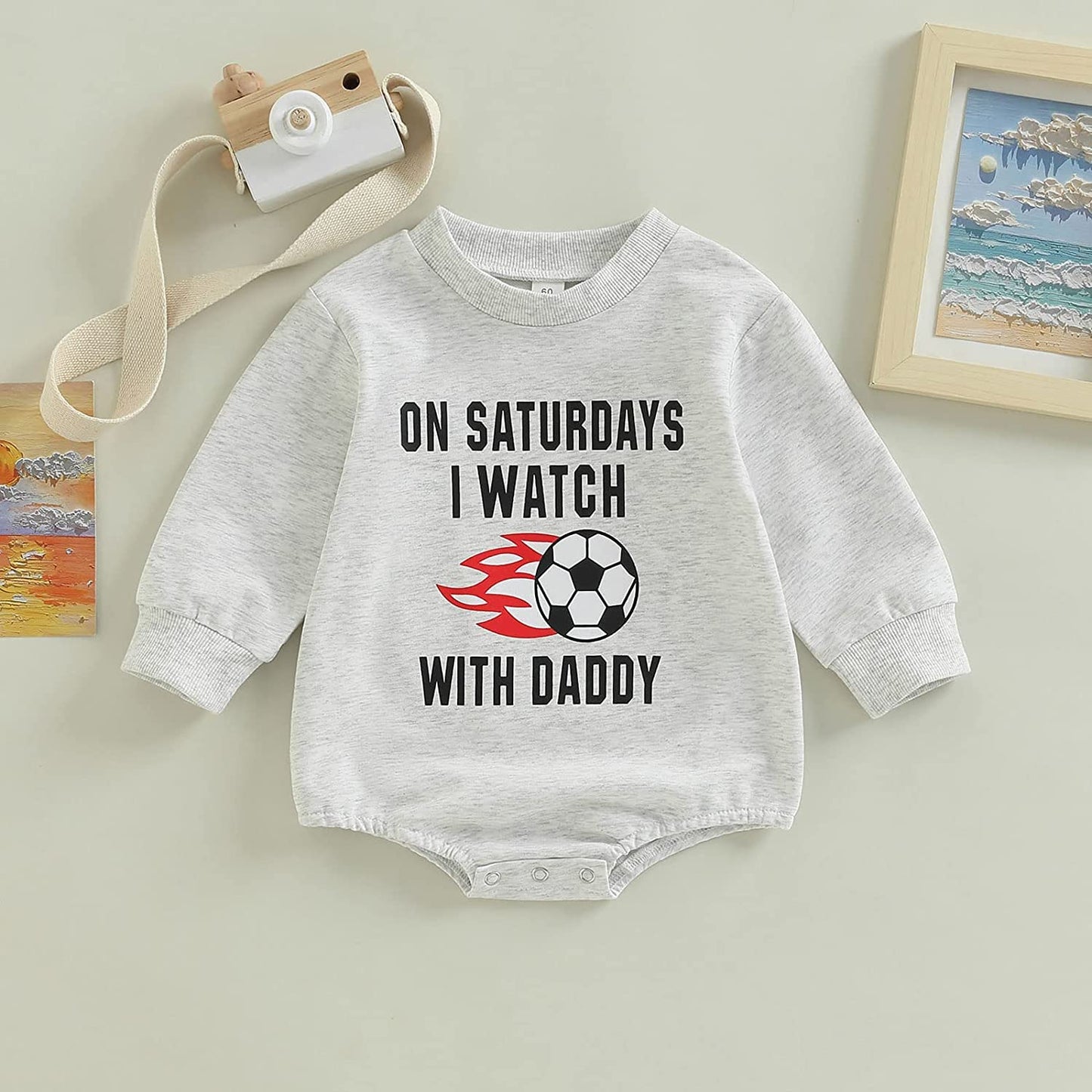 DOSYZTO Baby Boy Girl Fall Outfit Long Sleeve Sweatshirt Romper Crewneck Sweater Jumpsuit Spring Bodysuit Clothes (Watch Football with Daddy Romper,12-18 Months)