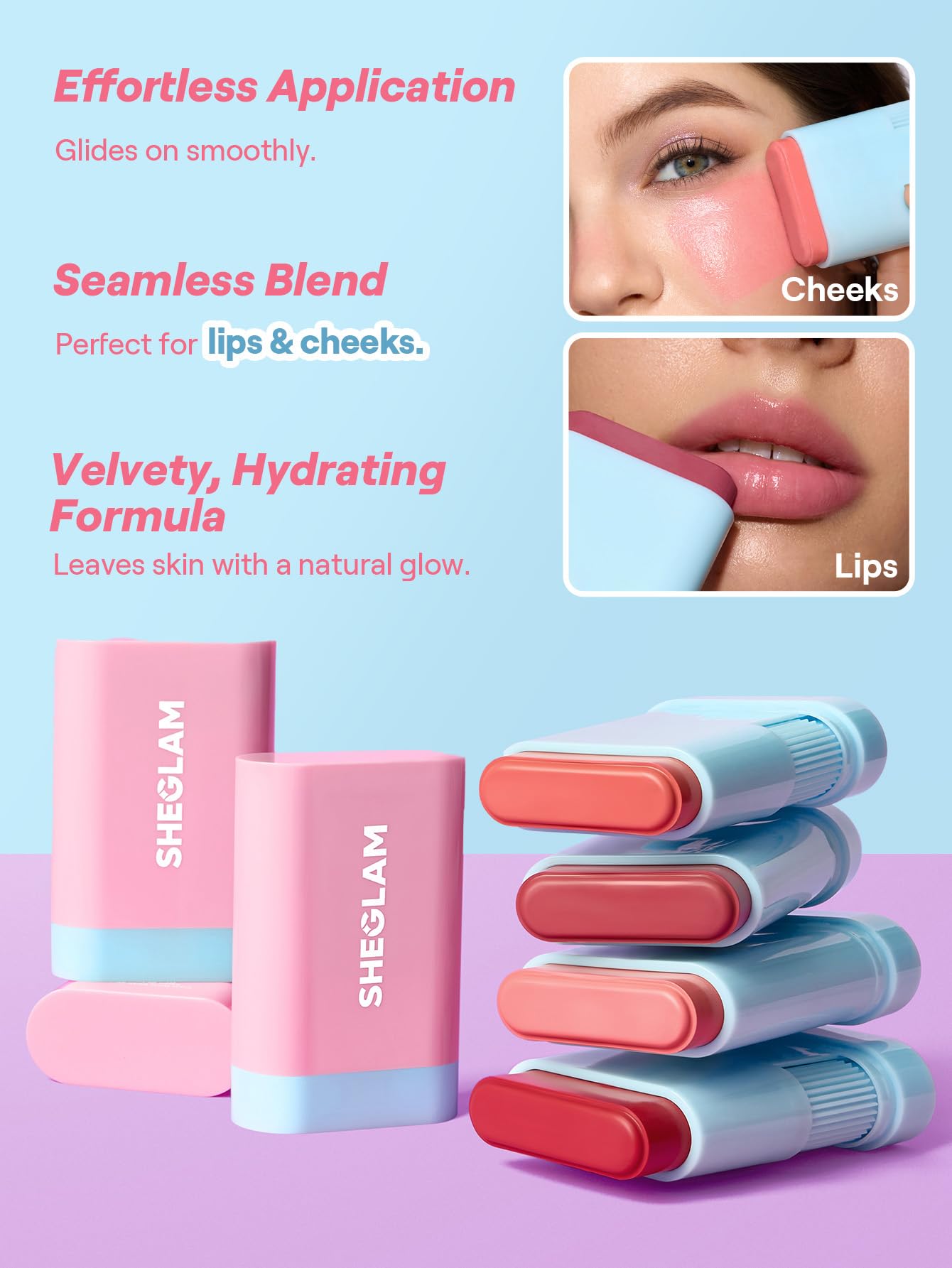 SHEGLAM Glass Glow Blush Stick Cream for Cheek and Lip, Waterproof Hydrating Tinted Solid Moisturizer Blendable Natural Grow Nude Face Blush Makeup-Pink Lemonade
