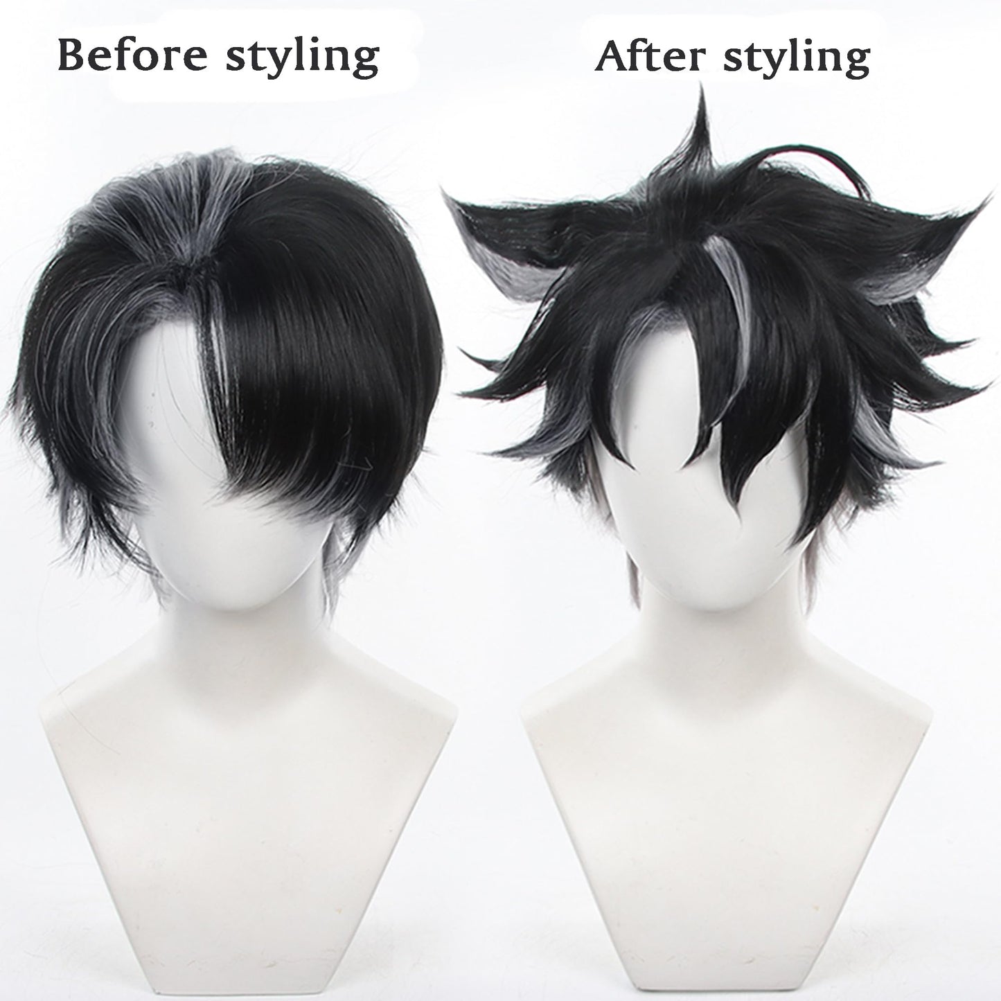 Wriothesley Wig Genshin Impact Fontaine Wrigley Cosplay Wig Black and Gray Short hair with Wig Cap for Man Comic Con, Anime Show, Halloween