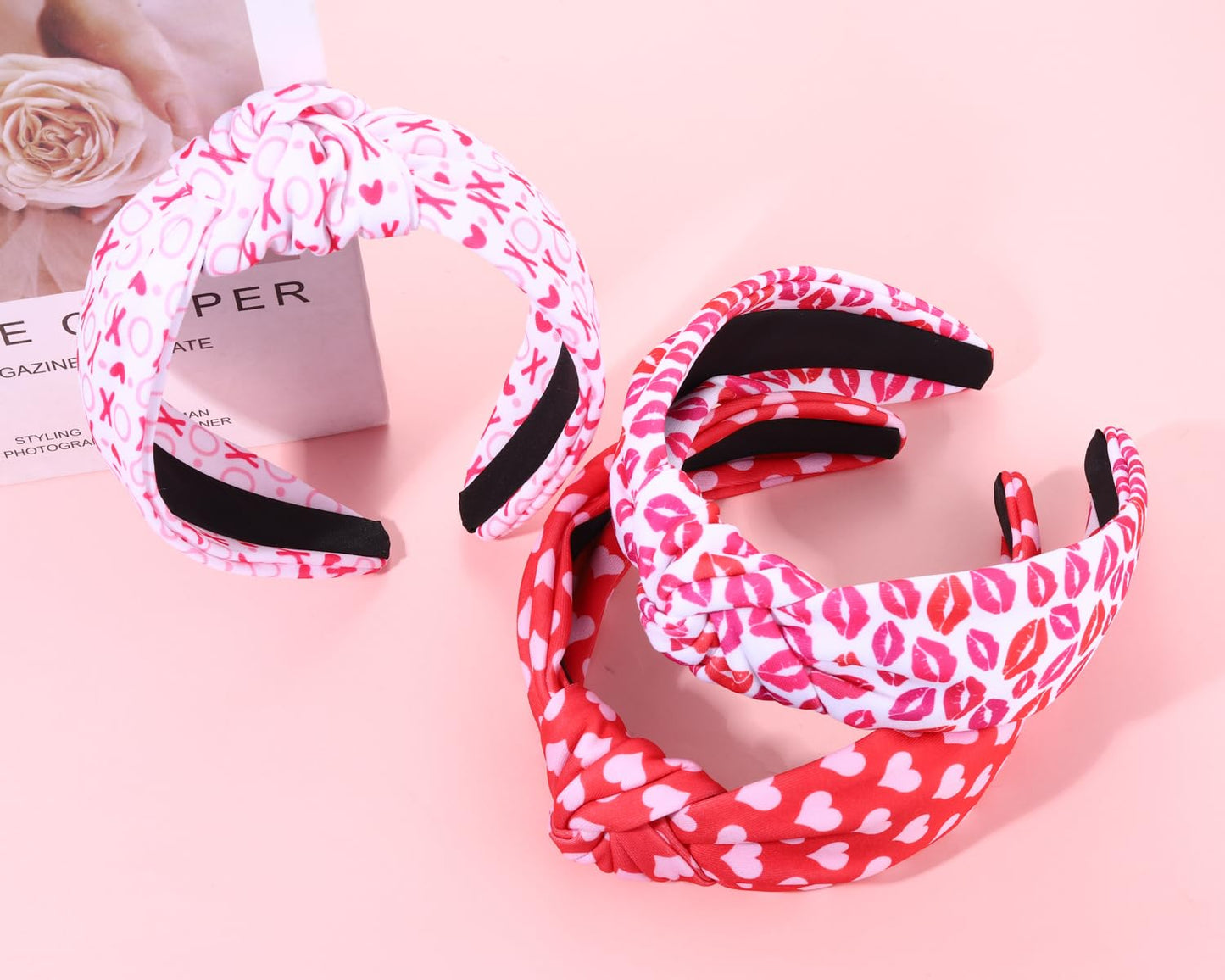 JERTOCLE Valentine's Day Headband Holiday Headband Accessories for Women Printed XOXO LOVE Heart Knotted Headband Valentines Galentines Party Favors (Valentines C)