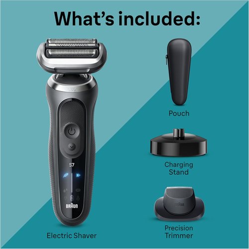 Braun Electric Shaver for Men, Series 7 7127cs, Wet & Dry Shave, Turbo & Gentle Shaving Modes, Waterproof Foil Shaver, Engineered in Germany, with Beard Trimmer, Charging Stand, Space Grey