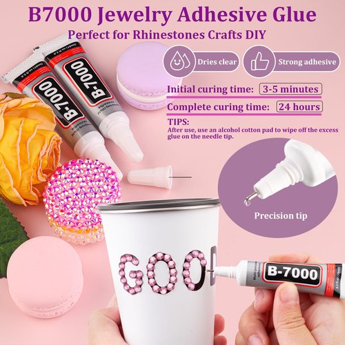 16000Pcs Resin Rhinestones with Tweezers for Crafting, Dark Pink 2-6mm Mixed Sizes Bedazzling Crystal with 3Pcs 10ml B7000 Jewelry Glue for DIY Crafts Clothing Tumblers Shoes Fabric Nail Art