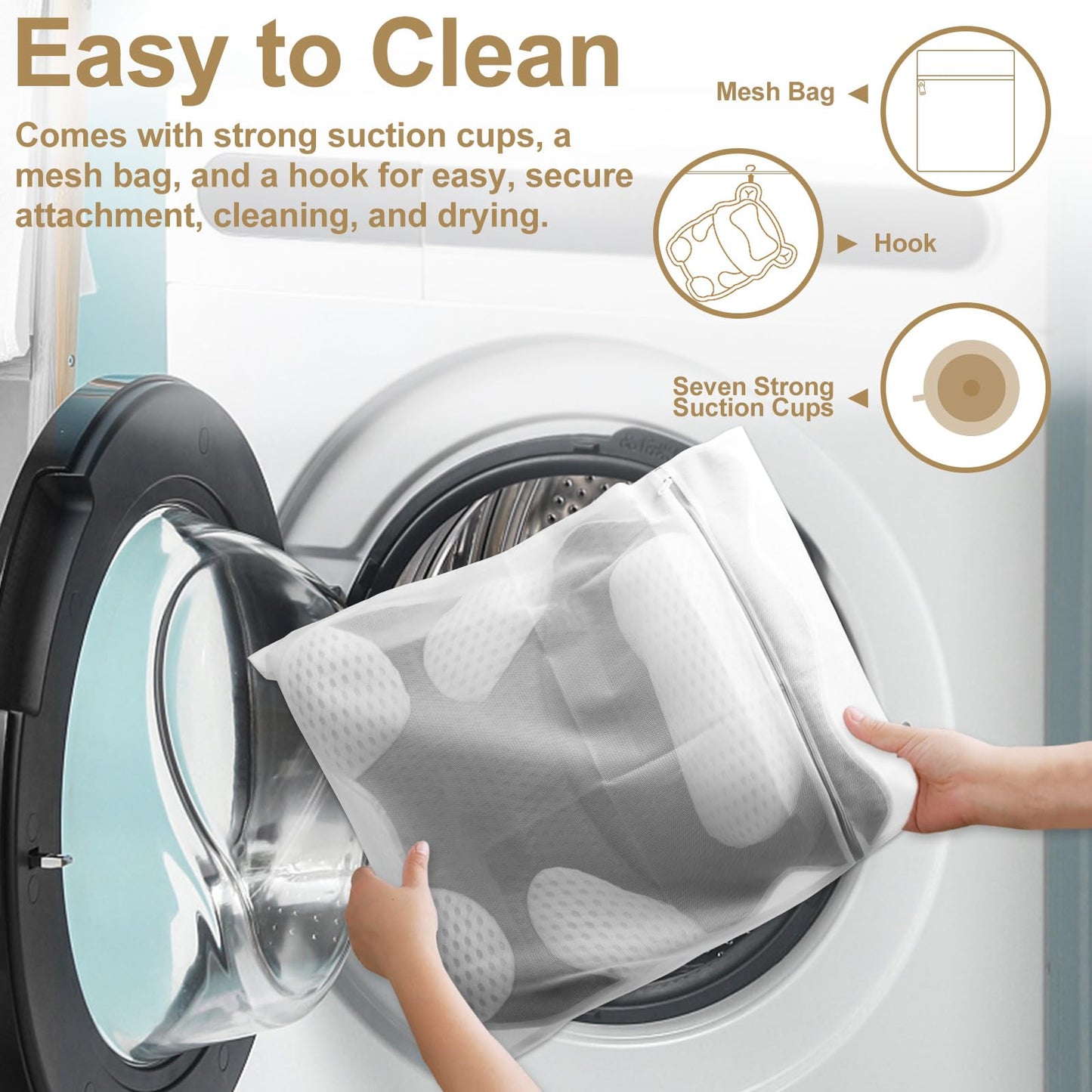 ZYIDBNG Ergonomic Bear Shape Bath Pillow for Head and Neck, SPA Gift for Women, Machine Washable Bathtub Pillow 4D Air-Mesh with 8 Suction Cups Gray