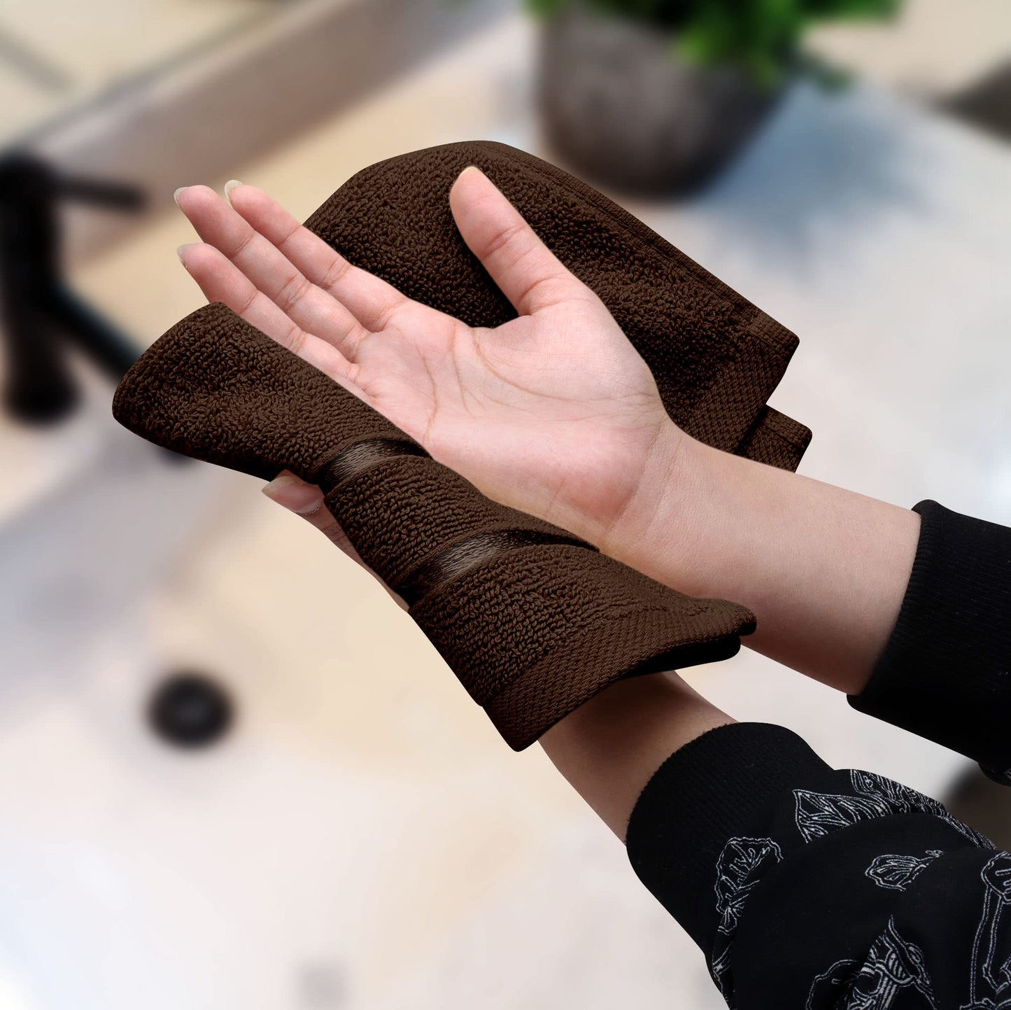 Utopia Towels, 12 Pack Viscose Luxury Wash Cloths Set, 12 by 12 Inches, 100% Cotton Ring Spun, Highly Absorbent and Soft Feel Essential Washcloths for Bathroom, Face Towel, Gym and Spa, Brown