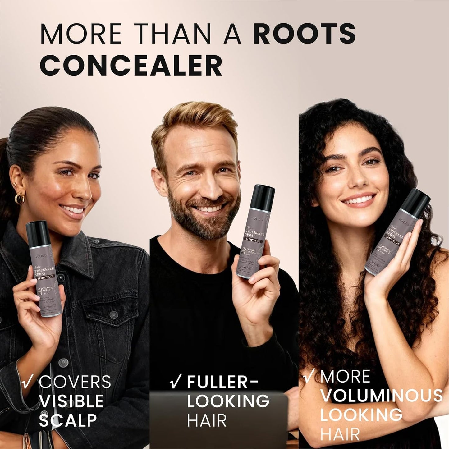 VOLLUCK Hair Thickening Spray - Temporary Black Color & Root Touch-Up for Grey Coverage | Volumizing Solution