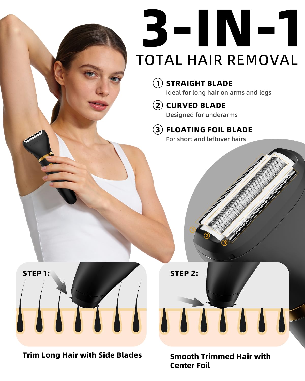 Ufree Bikini Trimmer - Rechargeable Electric Razor for Women | IPX7 Waterproof, Black
