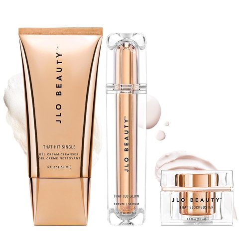 JLO BEAUTY Starter Skin Care Kit - 3 Piece Facial Set with Cleanser, Serum & Moisturizer | Daily Routine