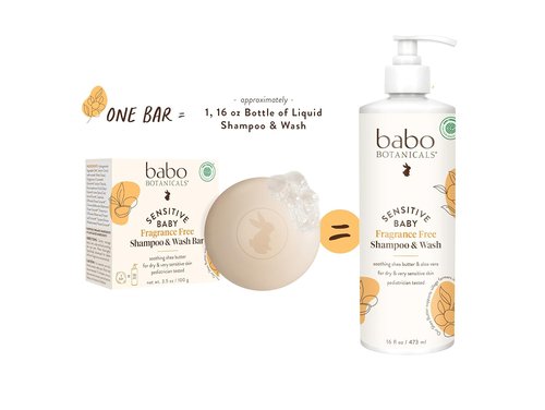 Babo Botanicals 2-in-1 Shampoo & Wash Bar - Fragrance-Free, Shea Butter & Aloe Vera - EWG Verified, Vegan