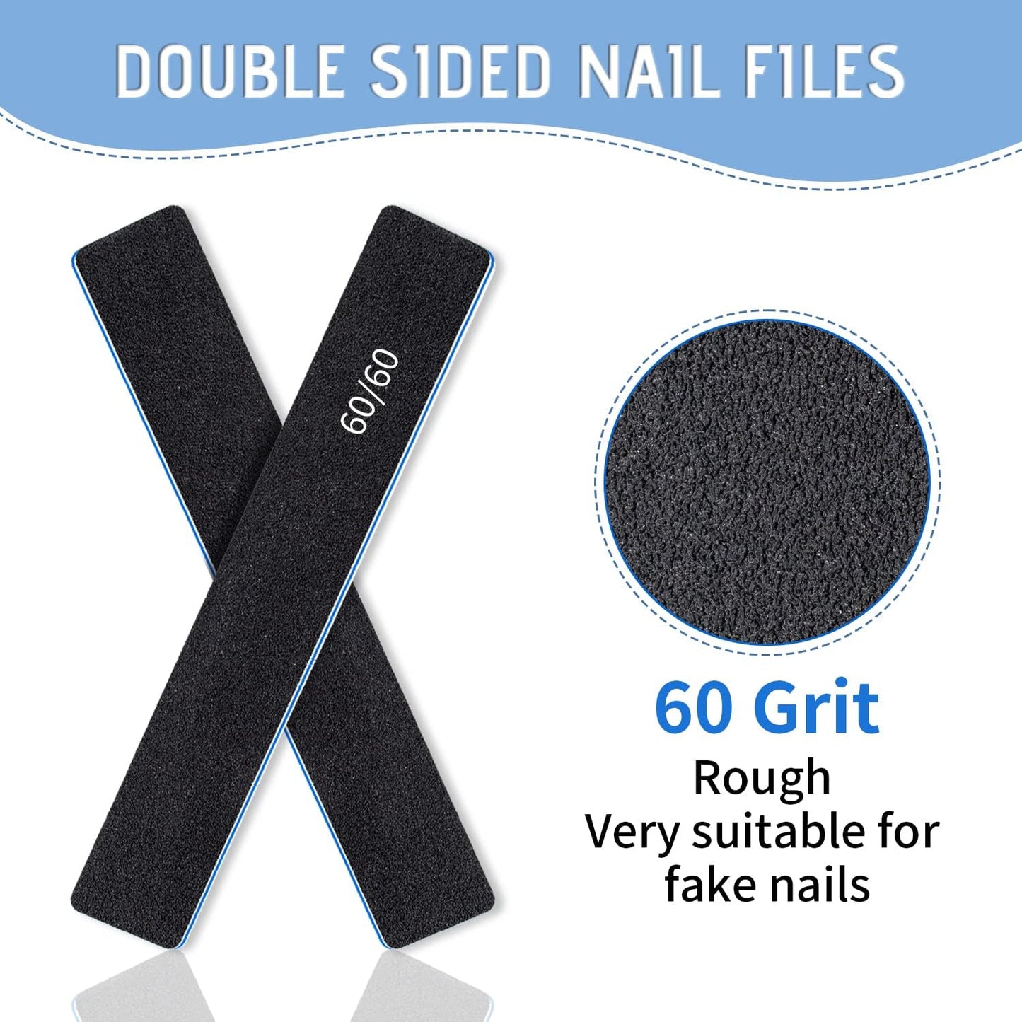 Skiennix 12 Pcs Professional Nail Files - Double-Sided 60/60 Grit Emery Boards for Acrylic & Gel Nails