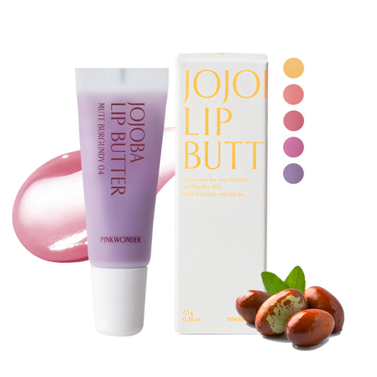 PINKWONDER Jojoba Lip Butter (04 Mute Burgundy) | Hydrating Lip Balm with Organic Jojoba Oil | Non-Sticky Lip Gloss for Dark Lips | Korean Lip Balm