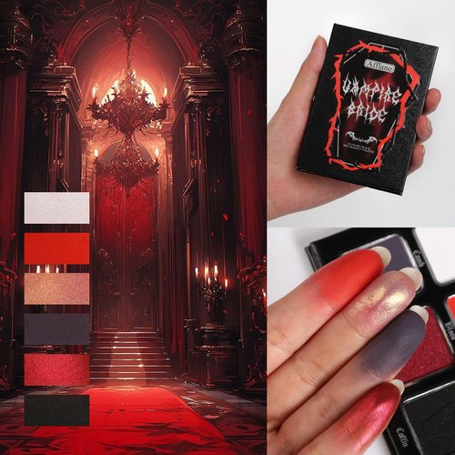 Regine Switzerland Black Red Eyeshadow Palette - Highly Pigmented 6-Color Matte & Shimmer for Gothic Looks