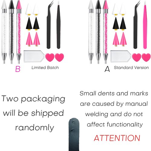14 Pcs Rhinestone Picker Tool - 3 Pcs Dual-head Pens with 6 Wax Tips, Useful Clay, Precision Curved and Straight Tweezers Kit for Picking Up Nail Art Gems, Stones, Crystals, and Nail Charms