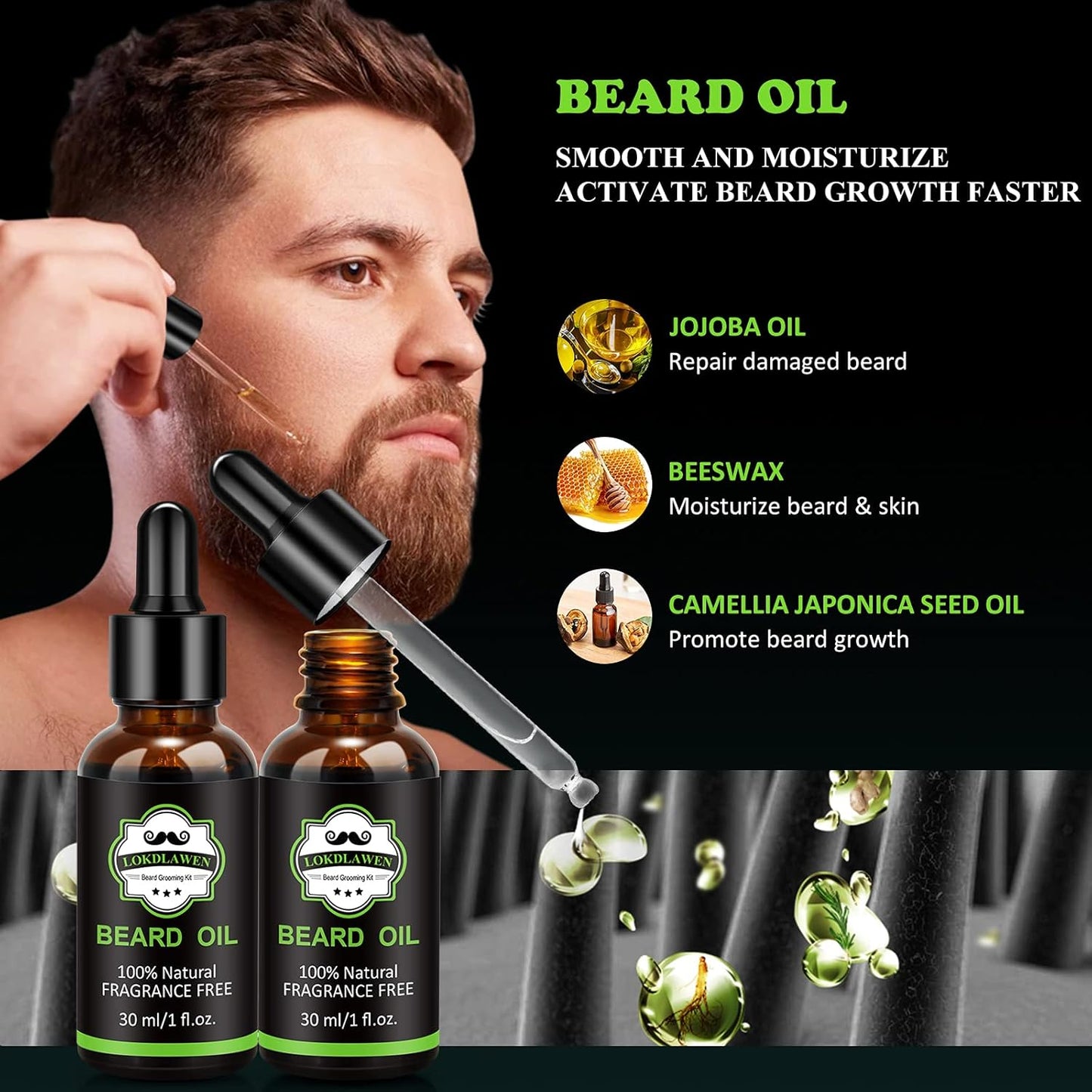 Skiennix Beard Kit for Men - Complete Grooming Set with Wash, Conditioner, Oil, Balm & Tools