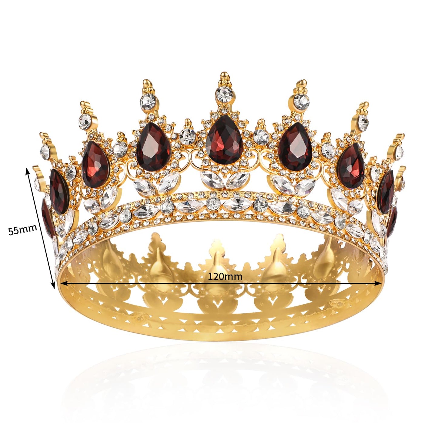 Vinjewelry Full Round Girls Bridal Crown Crystal Gold Baroque Tiaras Sparkly Rhinestone Whine Red Princess Carnival Headdress Jewelry Queen Costume Wedding Prom Birthday Pageant Party Hair Accessories