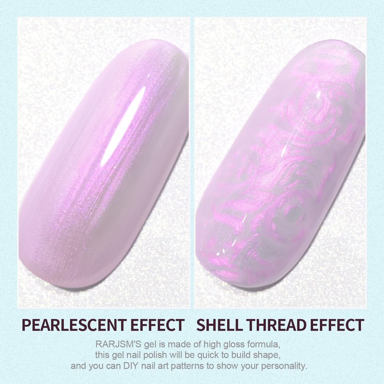 RARJSM Pearl Gel Nail Polish, Glitter Gel Polish Lavender Shimmer Mermaid Nail Gel Soak Off UV Gel for Salon Home DIY Manicure Use
