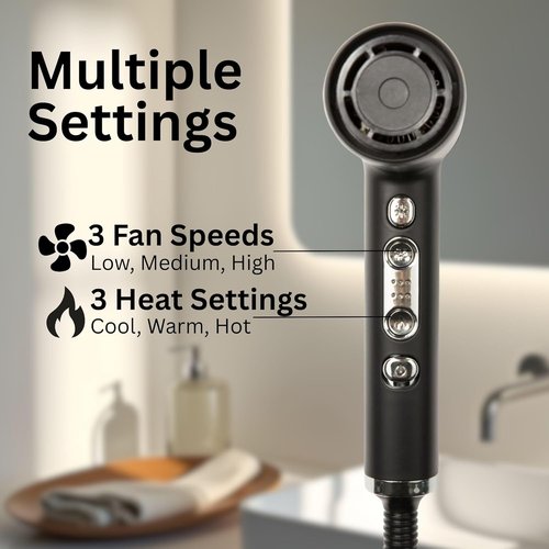 Jerdon Hair Dryer - High-Speed, Low Noise Brushless Motor for Quick Drying | Includes Accessories - JHD100KB