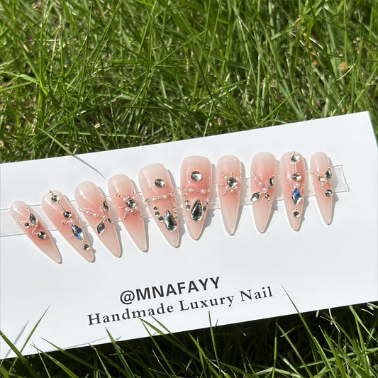 Handmade Press On Nails, Luxury & Custom Fake Nails 3D Handmade Reusable UV Finished False Nails, Hand-Painted Nails Design by Professional Nail Artist Salon Acrylic Nail Kit With Gift Box 10PCS-S