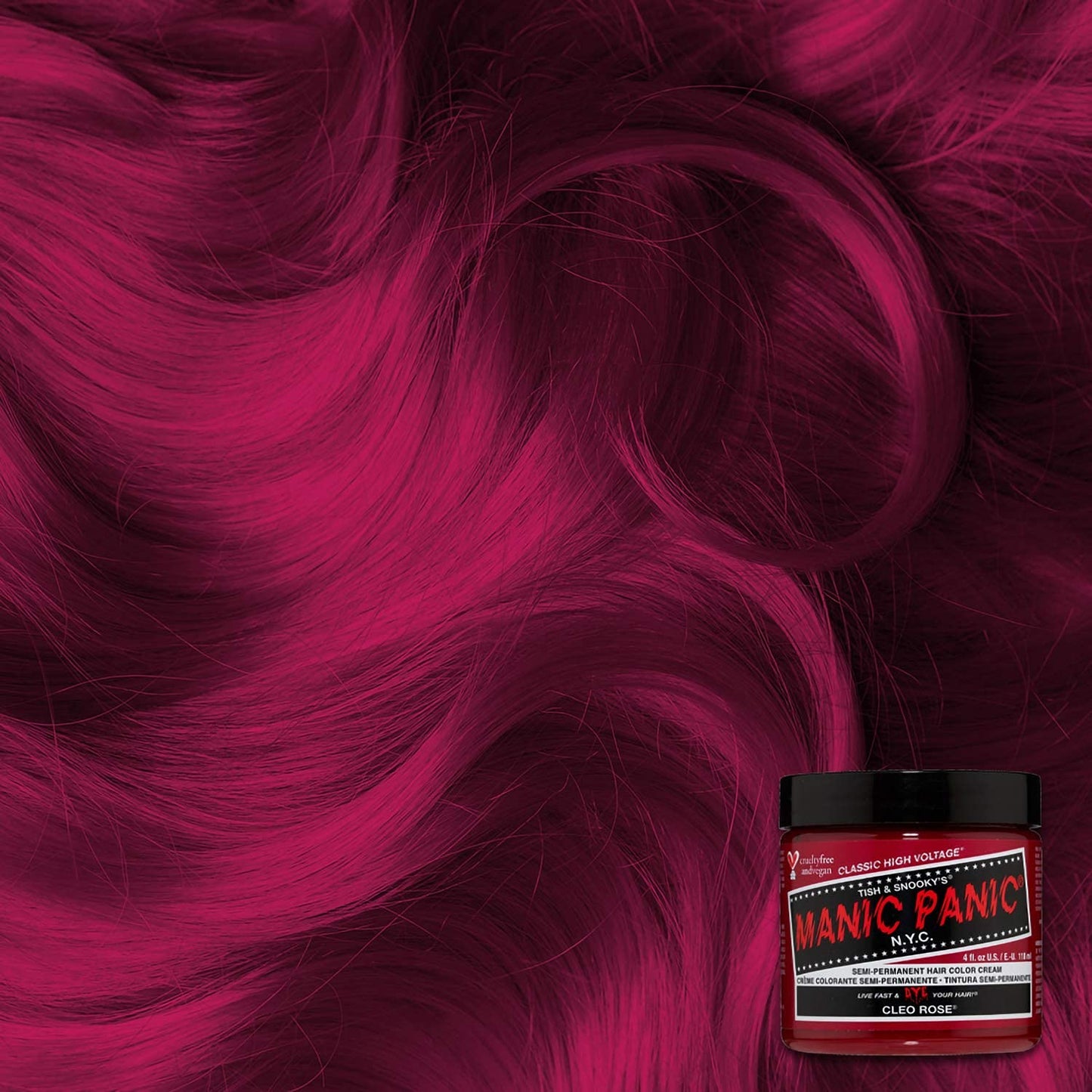 MANIC PANIC Classic Cleo Rose Semi Permanent Hair Color - Warm Magenta Pink Hair Dye for Women & Men That Lasts 4-6 Weeks - Vegan, Ammonia & Cruelty-Free - Create & Mix Custom Shades (4oz)