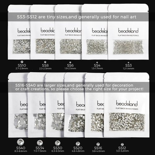 Beadsland 1440pcs Flat Back Crystal Rhinestones Round Gems for Nail Art and Craft Glue Fix, CrystalAB, SS20, 4.6-4.8mm