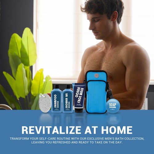 Regine Switzerland Men's Bath Gift Set - 6-Piece Self-Care Essentials with Phone Pouch | Perfect Birthday & Father's Day Gift