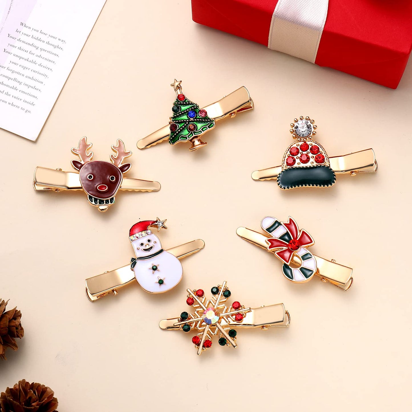 NVENF 6PCS Christmas Hair Clips for Women Holiday Rhinestone Snowflake Hair Clip Christmas Hair Accessories Festive Party Gifts (6PCS Mixed)