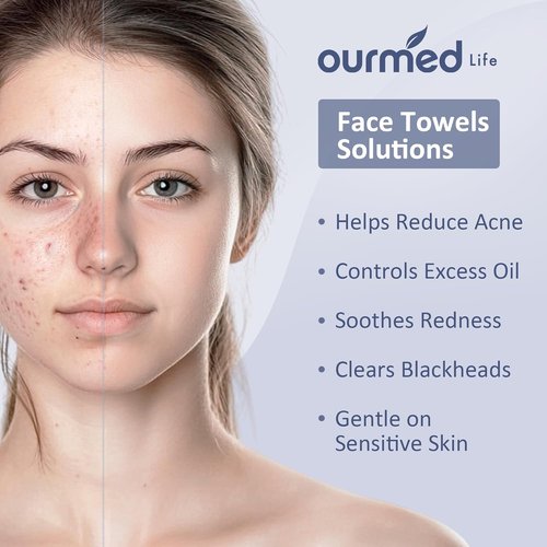 Ourmed Life Face Towels - Biodegradable Disposable Facial Cloths for Sensitive Skin | 100 Count, Lint-Free