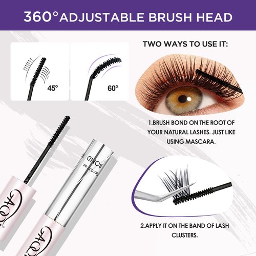 GAQQI Lash Cluster Glue, Lash Bond and Seal Waterproof, Bond & Seal Eyelash Glue for Clusters, Eyelash Adhesive Black Long-Lasting 72H, Latex-Free（5ml+5ml）