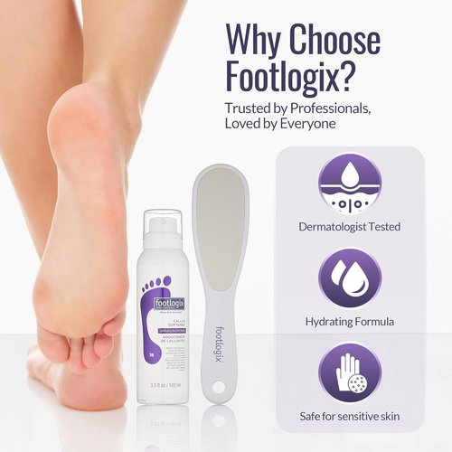 Footlogix Callus Softener Combo - Callus Remover Spray & Double-Sided Foot File for Dry, Cracked Heels