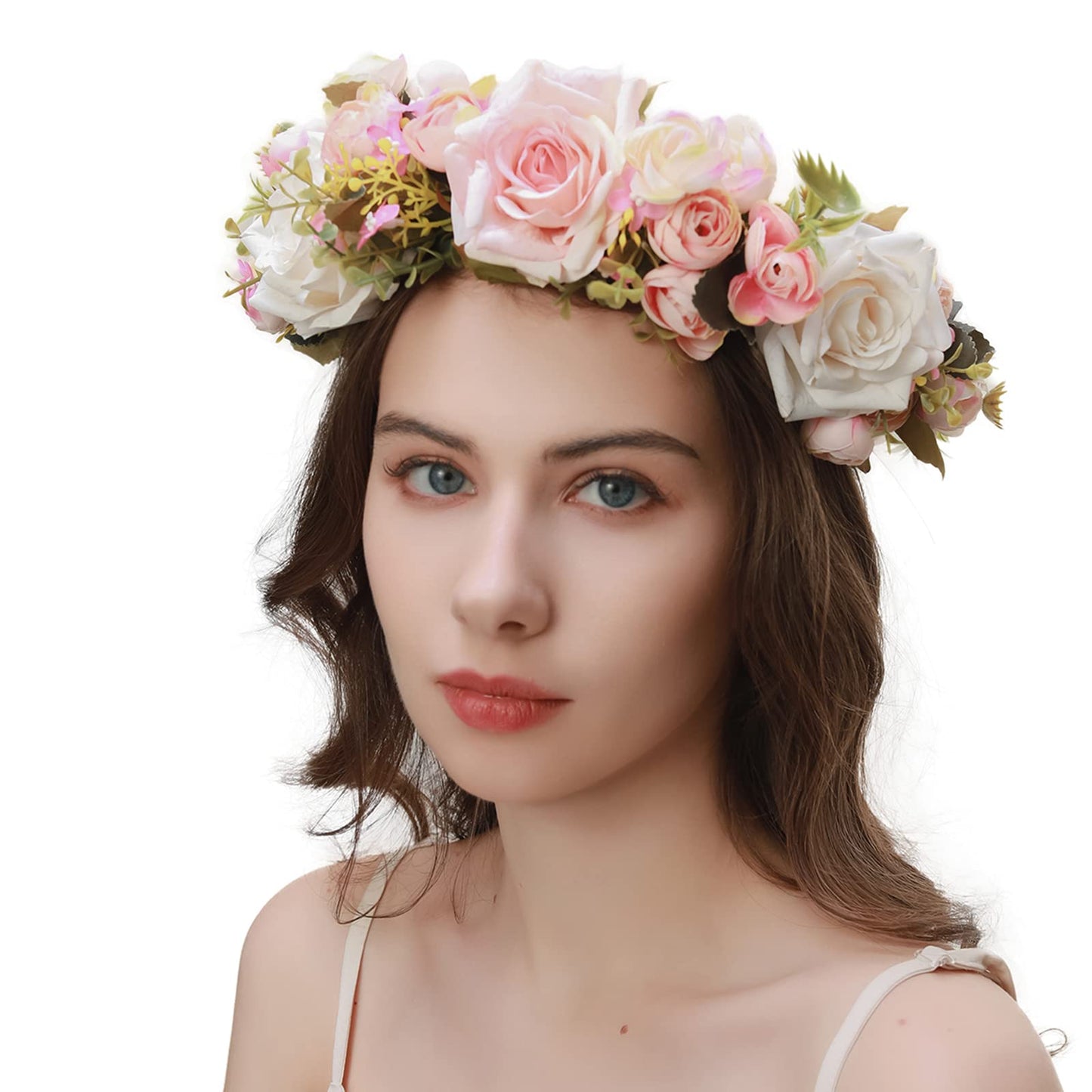 YnimioAOX Handmade Adjustable Flower Wreath Headband Halo Floral Crown Garland Headpiece,Pmx3099-pink flower