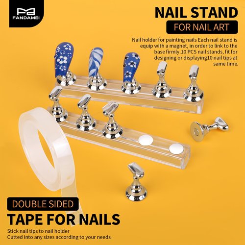 FANDAMEI Nail Art Tools, Nail Brush, 15 PCS Nail Art Brushes, 5 PCS Nail Dotting Tool, Nail Stand, Nail Holder For Painting Nails, Nail Tools, Nail Design Tools, White