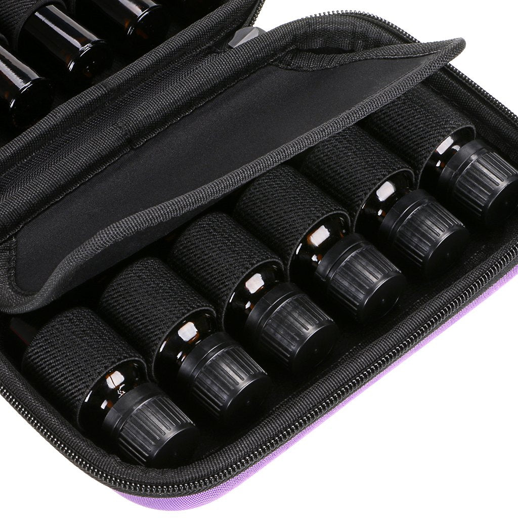 Hipiwe Hard Shell Essential Oil Carrying Case Holds 12 Bottles (Can hold 5ml, 10ml, &10ml Rollers) Travel Size Essential Oils Bag Organizer Perfect for Essential Oils Bottle (Purple)
