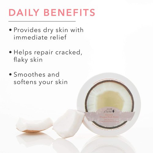 100% PURE Coconut Whipped Body Butter - Moisturizing Body Lotion for Dry Skin | 3.4 oz
