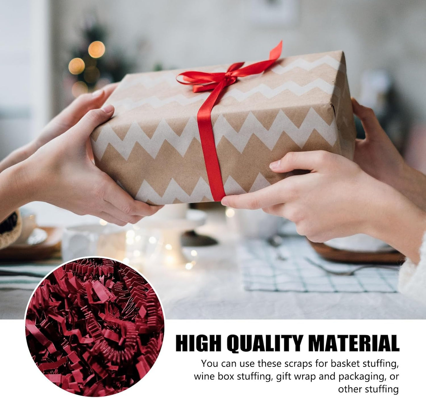 ZEBMOON Crinkle Cut Paper Shred Filler - 1 LB Dark Red for Gift Wrapping & Party Decorations