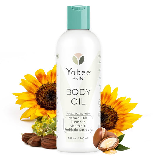 Yobee Probiotic Body Oil - Deeply Moisturizing for Dry, Itchy Skin | Natural Five-Oil Blend with Turmeric, 8oz