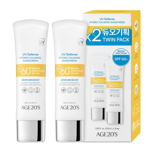 AGE20'S UV Defense Hydro Calming Sunscreen SPF 60+ - Moisturizing, Lightweight Formula with Green Tea & Aloe Vera | 1.69 fl. oz*2