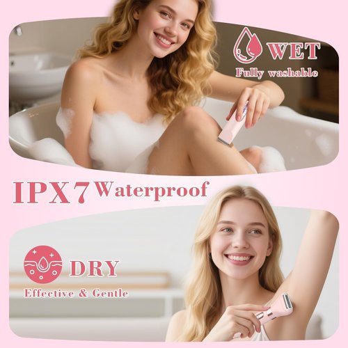 Hatteker Women's Electric Razor - 4-in-1 Dual-Head Trimmer | IPX7 Waterproof, Rechargeable, Pink