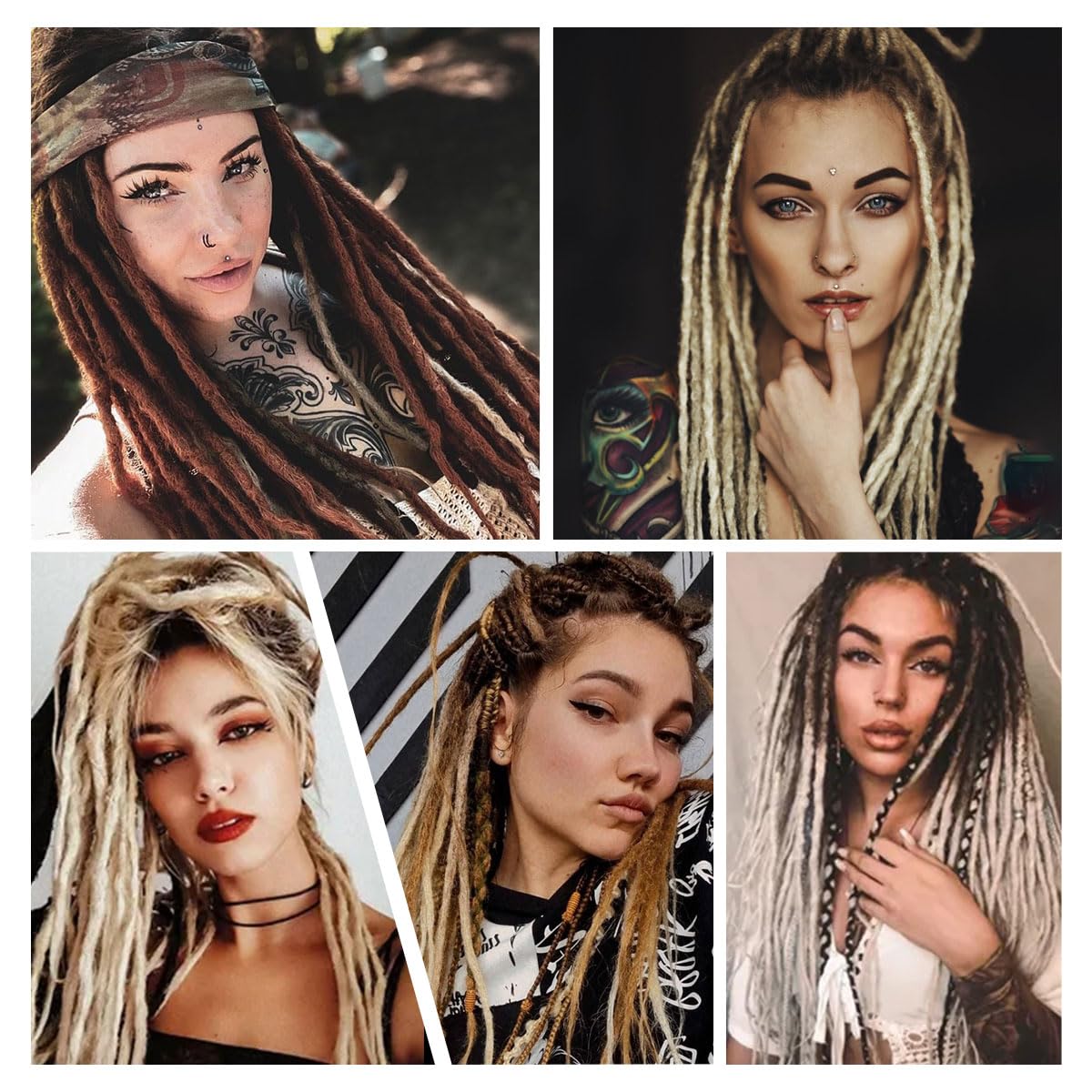 Lounoke 20 Strands 5 Clips In Dreadlock Extensions, 24 inch Gray to White Synthetic Clip In Dreads Extensions for Woman