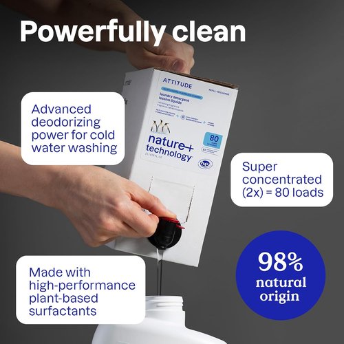 ATTITUDE Liquid Laundry Detergent - EWG Verified, Plant-Based & Vegan, Wildflowers Scent, 80 Loads | 67.6 Fl Oz