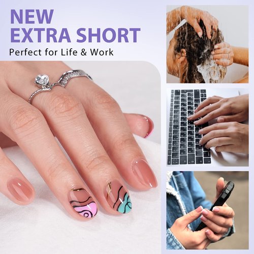 Extra Short Almond Nail Tips - BTArtbox Clear Gel Nail Tips Natural with Tip Primer Cover, Pre-shaped Full Matte Oval Gel Press On Nails Clear Soft Fake Nails for Daily Nail Art