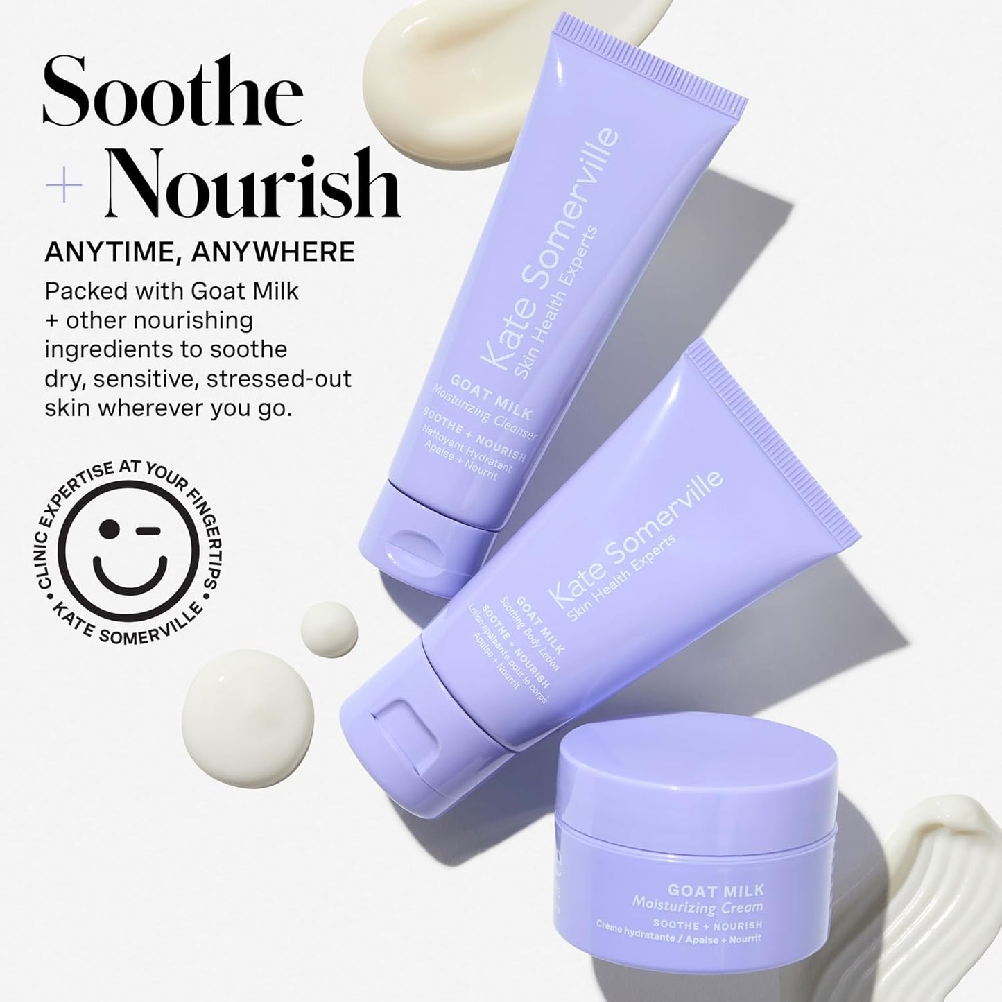 Kate Somerville Stressed Skin Saviors Travel Kit - Goat Milk Cleanser, Cream & Body Lotion Set